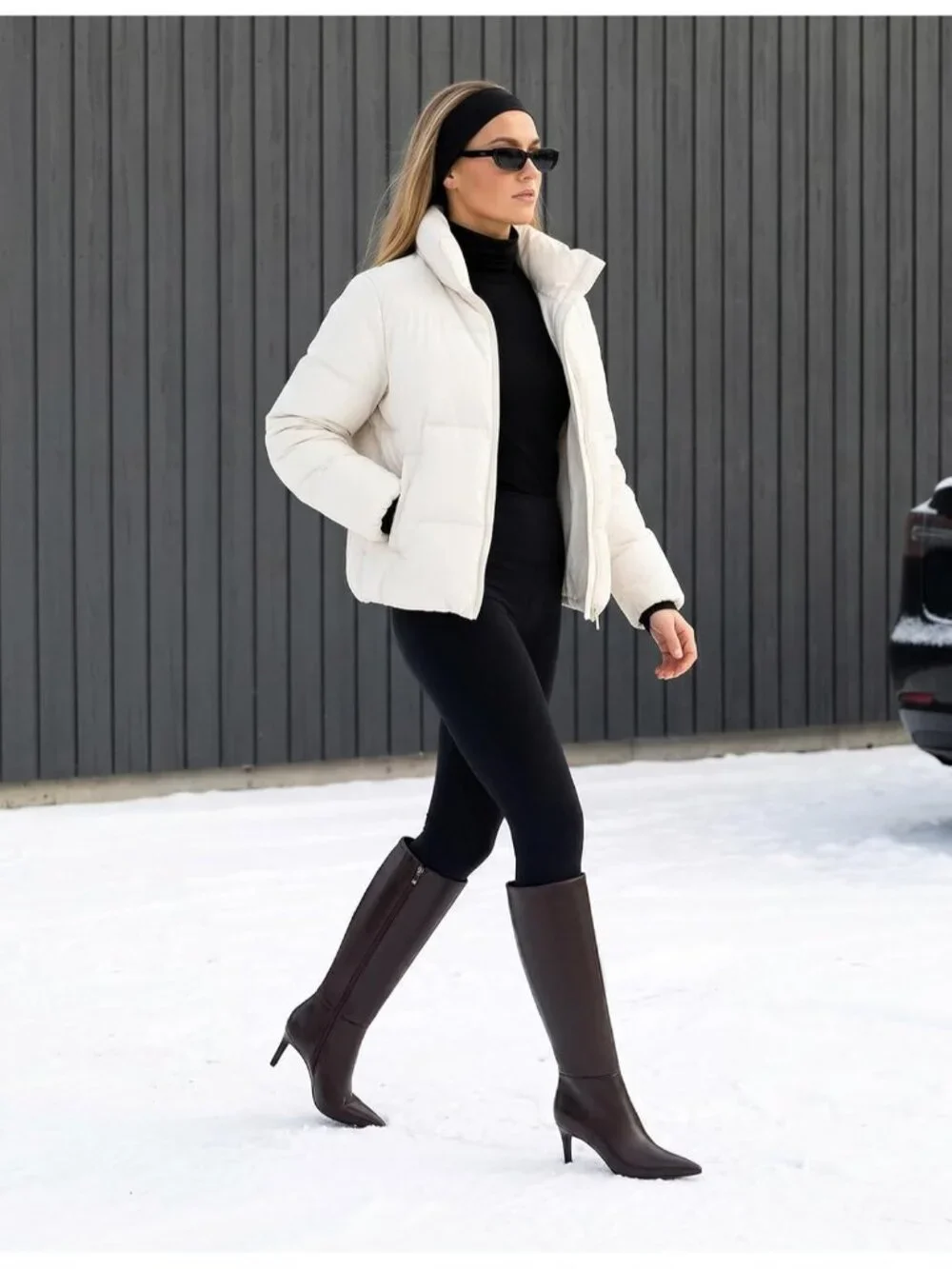 Women Chocolate Fleece Pointed Toe Faux Leather Stiletto Heel Over The Knee Boot